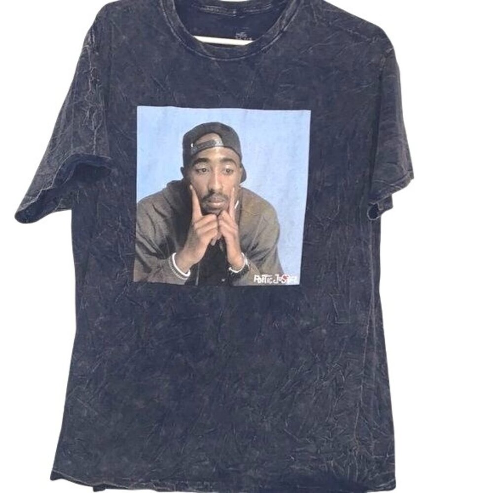 Vintage Poetic Justice Tupac Graphic T-Shirt Large Black Distressed Look 100% Co